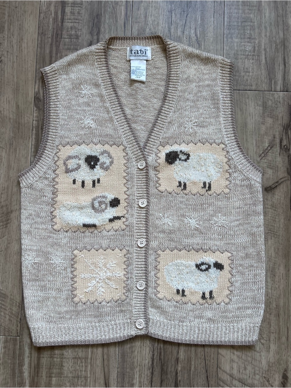 Embroidered vintage Beige Sheep Knit Button Up Sweater Vest neutral country